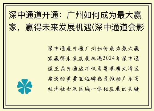 深中通道开通：广州如何成为最大赢家，赢得未来发展机遇(深中通道会影响广州发展吗)